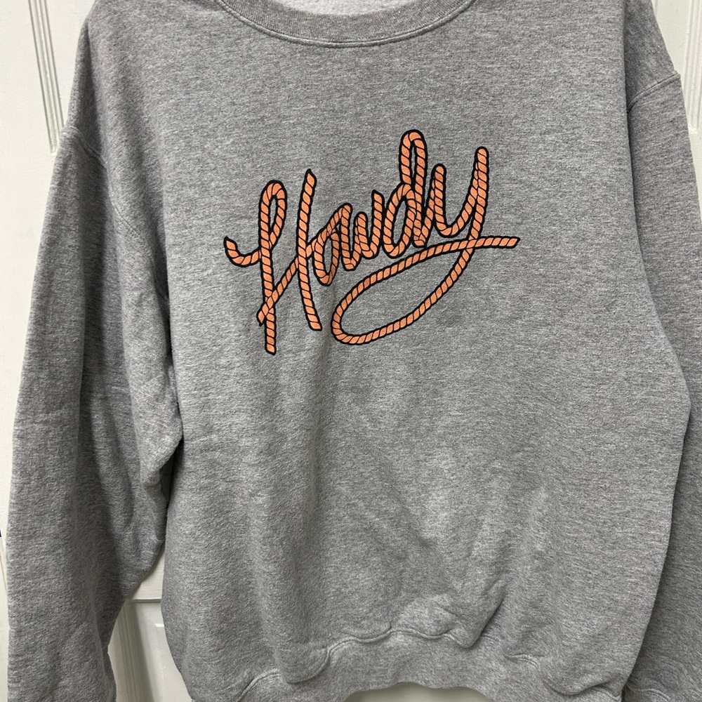 Port and Company Gray and Orange Crew Neck Sweater